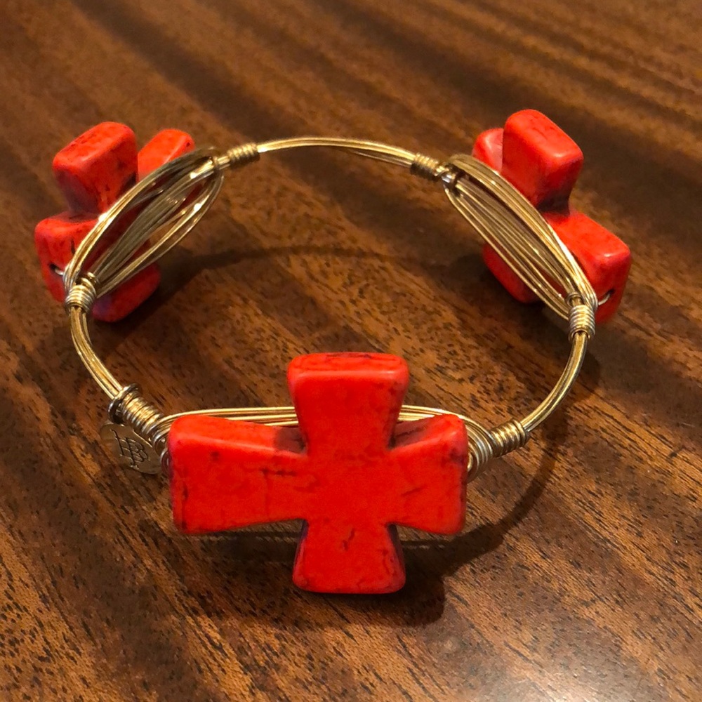 Bourbon and Bowties natural stone large cross bracelet